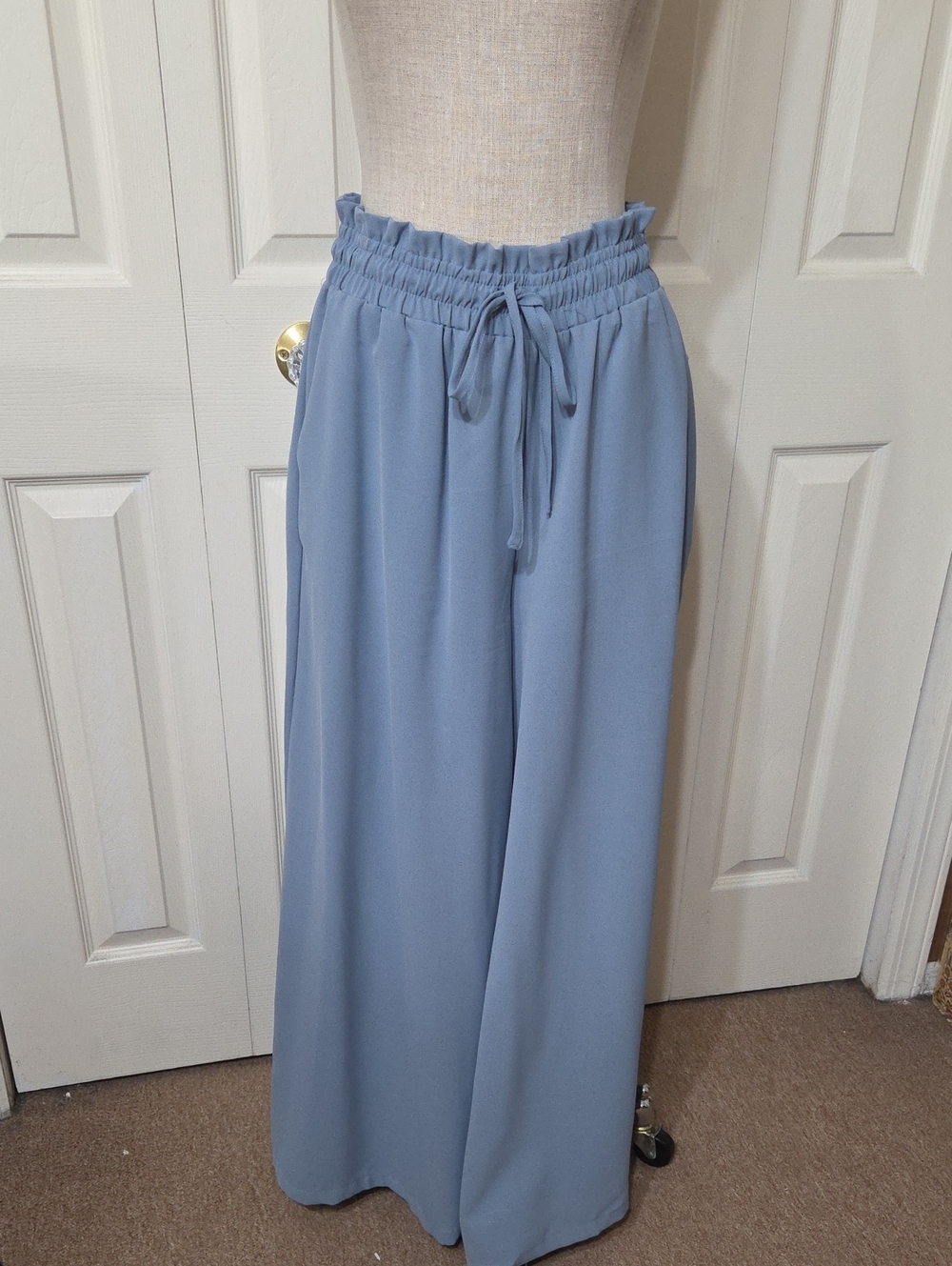 SHEIN Dusty Blue Wide Leg Paperbag Waist Pants